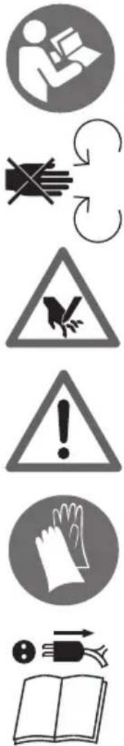 Collection of safety and compliance symbols including person, cross, warning triangle, hand gesture, and open book