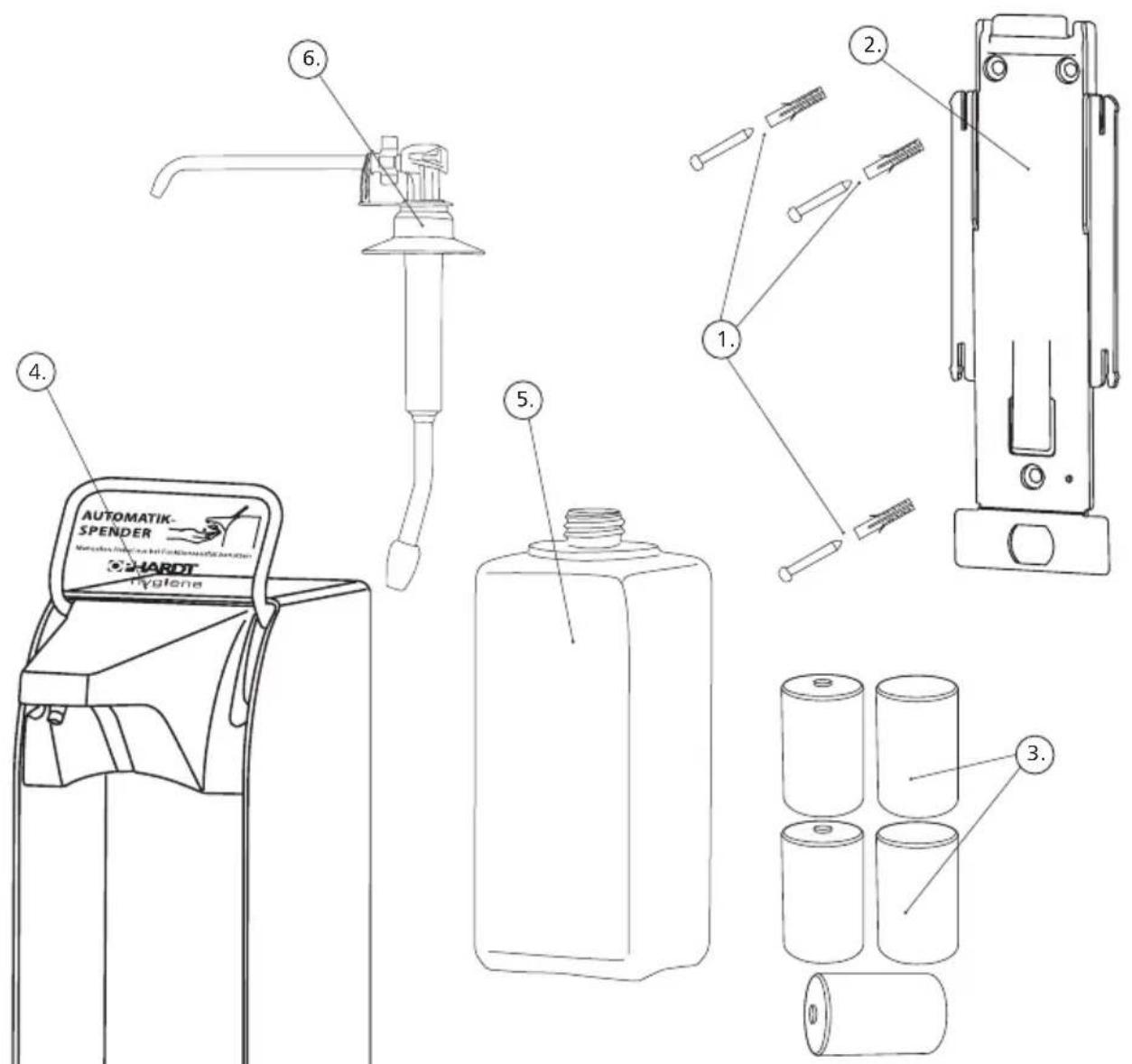 Ophardt Ingo-man Weco Touchless - Component parts of the dispenser / scope of delivery - 1