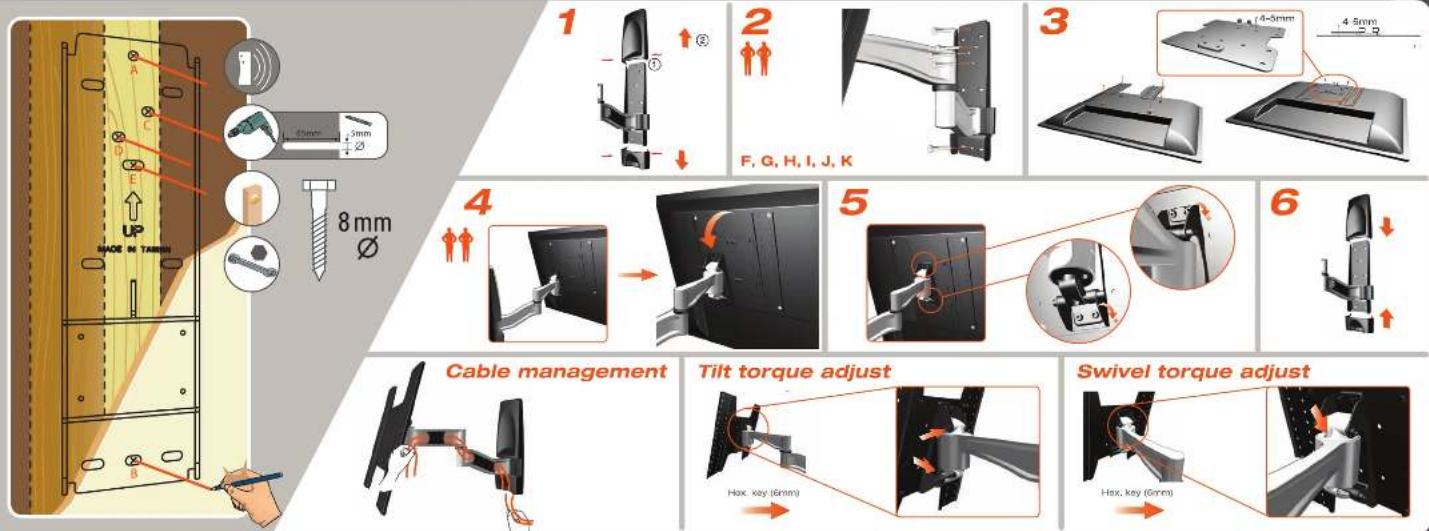 TITAN MP 4735 - TILT & SWING WALL MOUNT INSTRUCTION MANUAL - 5