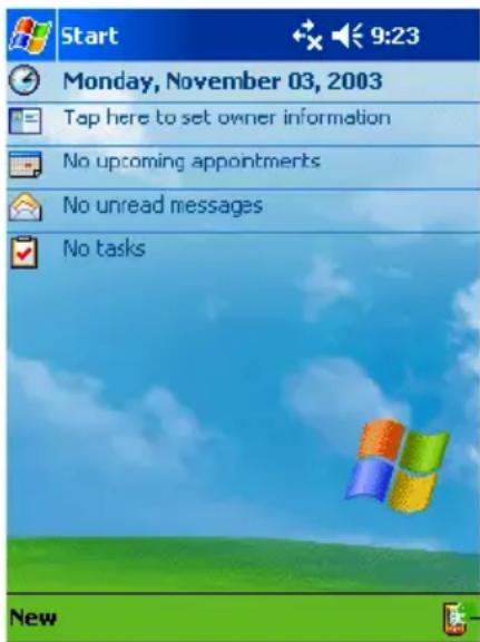 Start Monday, November 03, 2003 Tap here to set owner information No upcoming appointments No unread messages No tasks New