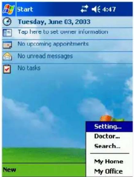 Start Tuesday, June 03, 2003 Tap here to set owner information No upcoming appointments No unread messages No tasks Setting... Doctor... Search... My Home My Office New