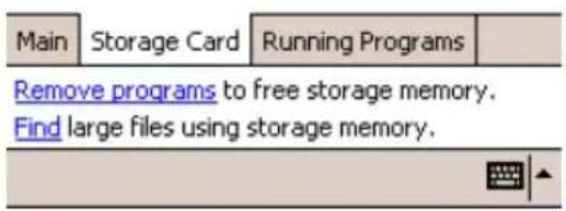 Main Storage Card Running Programs Remove programs to free storage memory. Find large files using storage memory.
