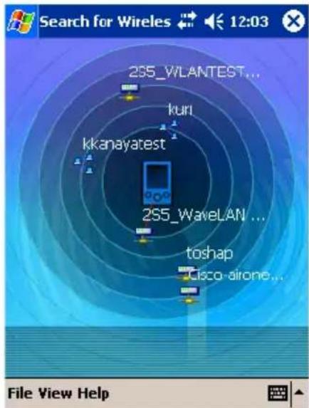 Search for Wireless 12:03 2S5_WLANTEST... kuri kkanayatest 2S5_WaveLAN ... toshap Cisco-airone... File View Help