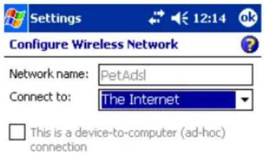 Settings Configure Wireless Network Network name: PetAdsl Connect to: The Internet This is a device-to-computer (ad-hoc) connection