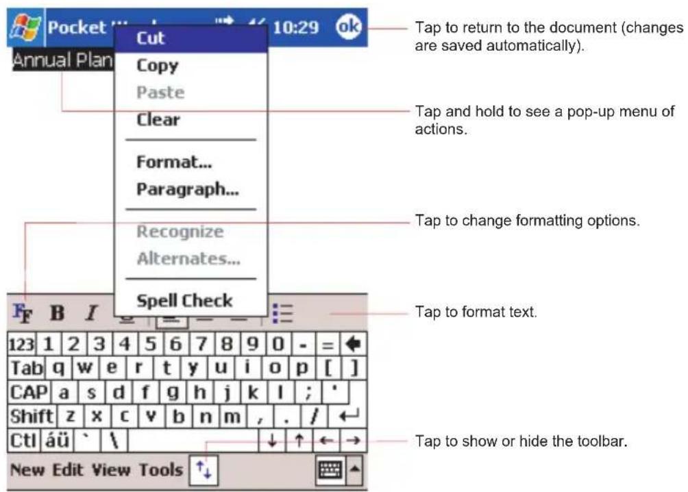 Annual Plan Cut Copy Paste Clear Format... Paragraph... Recognize Alternates... Spell Check Tap to return to the document (changes are saved automatically). Tap and hold to see a pop-up menu of actions. Tap to change formatting options. Tap to format text. 123 1 2 3 4 5 6 7 8 9 0 - = Tab q w e r t y u i o p [ ] CAP a s d f g h j k l ; ' Shift z x c v b n m , . / Ctl äü \ New Edit View Tools ↑↓