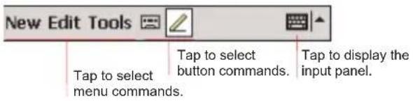 New Edit Tools Tap to select menu commands. Tap to select button commands. Tap to display the input panel.