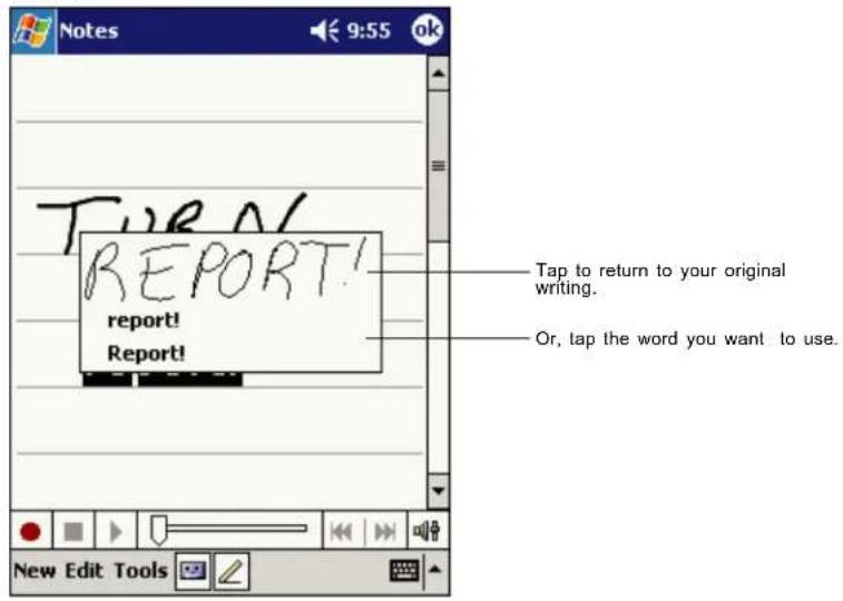 Notes 9:55 ok TURN! REPORT! report! Report! Tap to return to your original writing. Or, tap the word you want to use. New Edit Tools