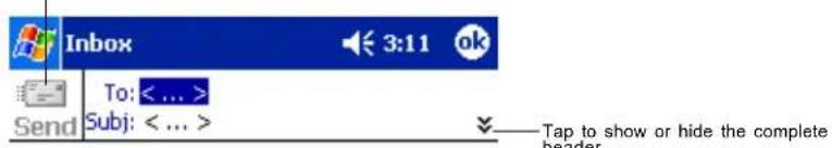 Inbox To: < ... > Subj: < ... > Send Tap to show or hide the complete header.