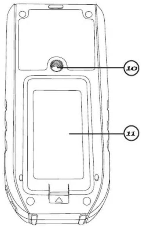 Technical diagram of a mobile phone casing with labeled parts 10 and 11