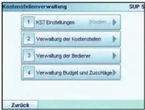 Neopost IS-5000 - Verwaltungsmenü des Modus "Kostenstellen EIN mit PIN" - 1