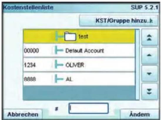 Neopost IS-5000 - Anzeigen der Liste der Gruppen und Kostenstellen - 1