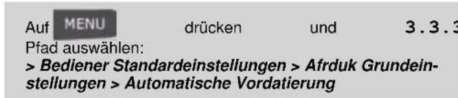 Neopost IS-280 - So wählen Sie die Uhrzeit und das Datum für die automatische Vordatierung aus: - 1