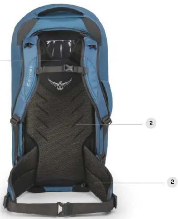 Osprey Farpoint 80 - STOWAWAY REVERSE SPACERMESH BACKPANEL, HARNESS AND HIPBELT - 1