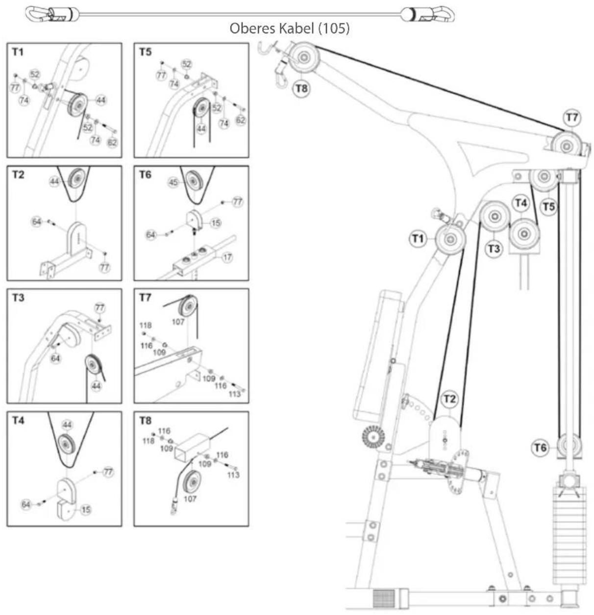 BodyCraft BC-735 - Das obere Kabel 105 ersetzt das Kabel (30) des Basismoduls. - 1