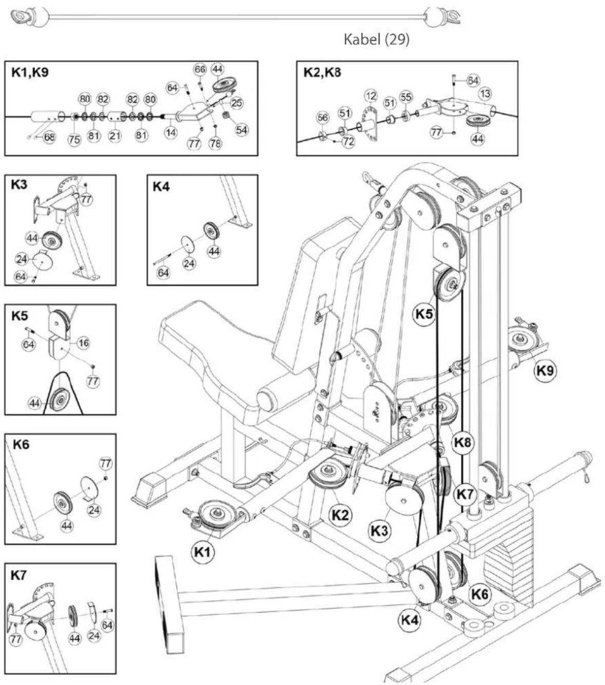 BodyCraft BC-735 - Schritt 5: Aufbau von Kabel und Umlenkrollen - 1