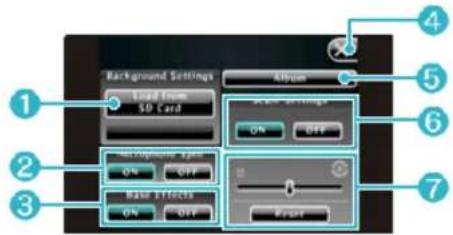 Background Settings Load from SD Card Audio Settings ON OFF Background Type ON OFF Basic Effects ON OFF Reset