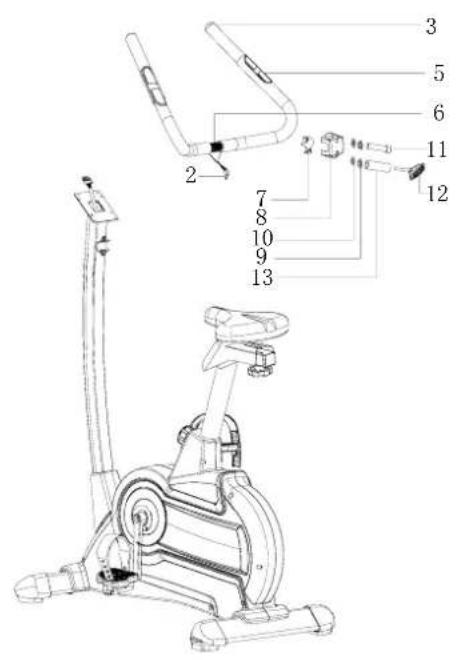 Technical diagram of a stationary exercise machine with numbered components for identification