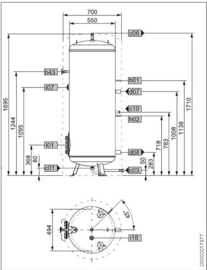 Tecalor TSB 501 WP - Maße und Anschlüsse - 1