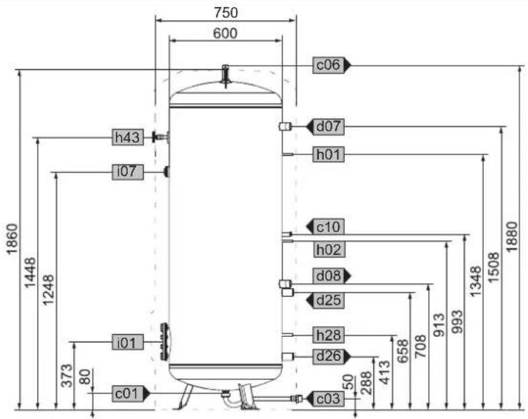 Tecalor TSB 501 WP - Maße und Anschlüsse - 5