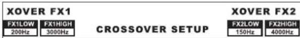 XOVER FX1 FX1LOW FX1HIGH CROSOVER SETUP 200Hz 3000Hz XOVER FX2 FX2LOW FX2HIGH 150Hz 4000Hz
