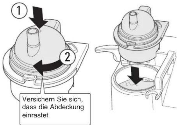 ① ② Versichern Sie sich, dass die Abdeckung einstastet
