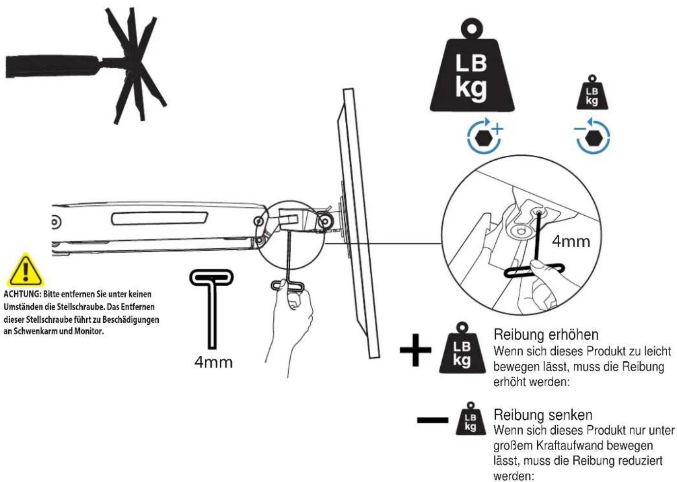 Ergotron 45-353-026 LX - Einstellen des Armhub-Mechanismus: - 4