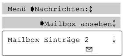 Menü ▶Nachrichten:↑ ▶Mailbox ansehen↑ Mailbox Einträge 2 ↓