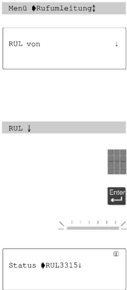 Menü ➕Rufumleitung↑ RUL von ↓ RUL ↓ Enter ← Status ➕RUL3315↓