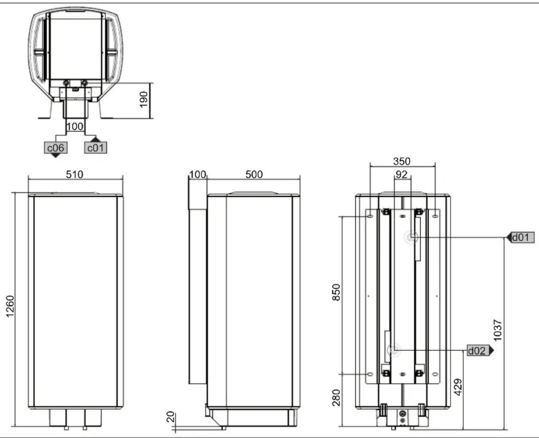 STIEBEL ELTRON SBB 150 WPF - Maße und Anschlüsse - 1