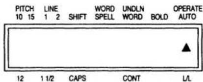 PITCH 10 15 LINE 1 2 SHIFT WORD SPELL UNDLN WORD BOLD OPERATE AUTO 12 1 1/2 CAPS CONT L/L