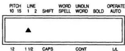 PITCH LINE SHIFT WORD UNDLN OPERATE 10 15 1 2 SPELL WORD BOLD AUTO ▲ 12 1 1/2 CAPS CONT LL