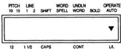 PITCH 10 15 LINE 1 2 SHIFT WORD SPELL UNDLN WORD BOLD OPERATE AUTO 12 1 1/2 CAPS CONT L/L