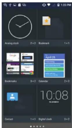 1:23 PM Analog clock 2 x 2 Bookmark 1 x 1 Google C:\Users\Accounts\Bookmark For April 25 4 Time viewing One or more times a day's New York to New Bookmarks 3 x 2 Calendar 2 x 1 10:08 Contact 1 x 1 Digital clock 3 x 2