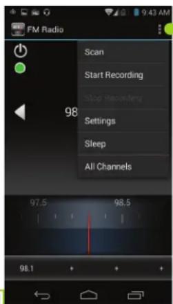 FM Radio Scan Start Recording Stop Recording Settings Sleep All Channels 98 97.5 98.5 98.1 + + +
