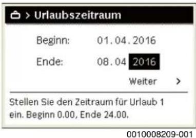 BUDERUS Logano GB125 - Urlaubszeitraum einstellen - 1
