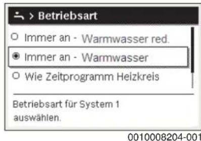 BUDERUS Logano GB125 - Zeitprogramm/Betriebsart für Warmwasserbereitung auswählen - 2