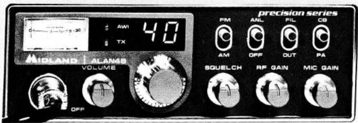precision series AWI 4.0 TX FM ANL FIL CB AM OFF OUT PA MIDLAND | ALANAB VOLUME OFF SQUELCH RF GAIN MIC GAIN