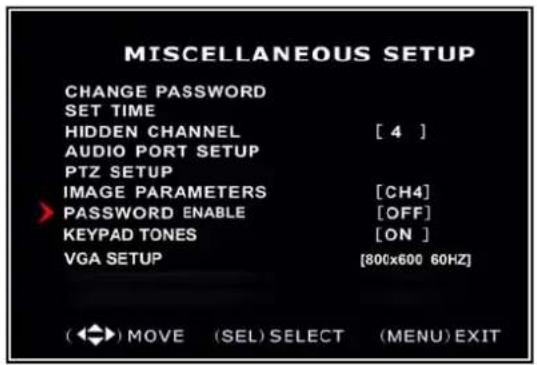 SKYTRONIC DVR 351.124 - Miscellaneous Setup - Password Enable - 1