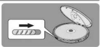 Diagram showing a device with a scroll-like button and an open lid, with an arrow pointing to it.