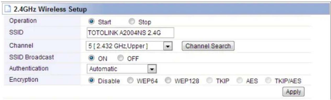 Totolink A2004NS - Wireless Setup (2.4GHz) - 1