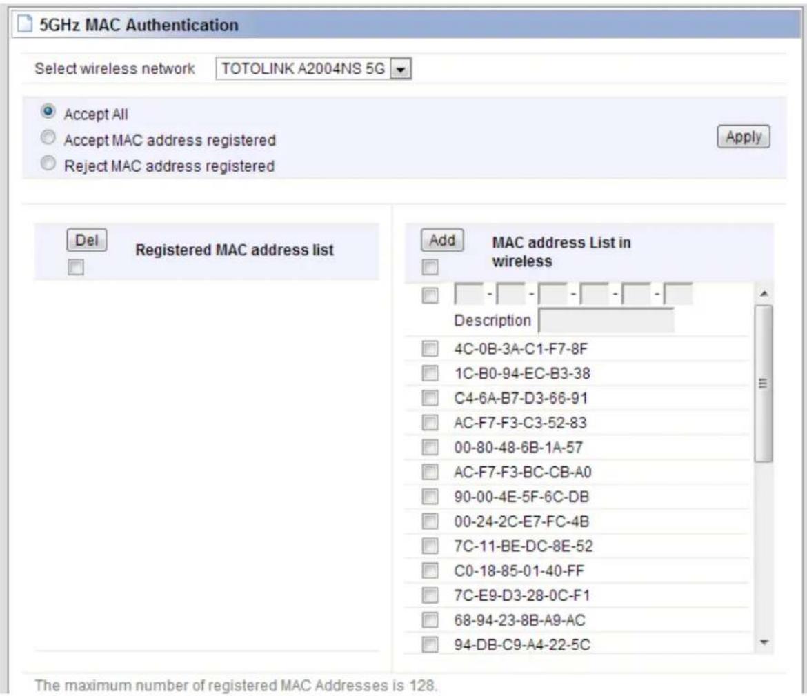 Totolink A2004NS - MAC Authentication - 1