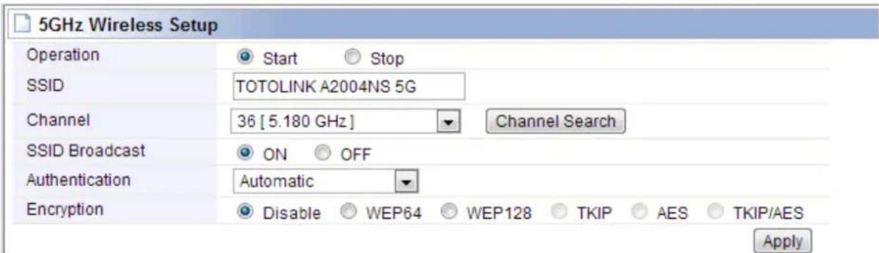 Totolink A2004NS - Wireless Setup (5GHz) - 1