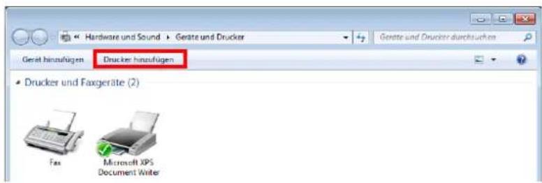 Hardware und Sound > Gerate und Drucker Gerat hinaufügen Drucker hinaufügen Drucker und Faxgeräte (2) Fax Microsoft XPS Document Writer