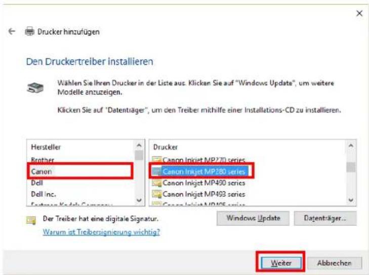 Drucker hinzufügen Den Druckertreiber installieren Wählen Sie Ihren Drucker in der Liste aus. Klicken Sie auf "Windows Update", um weitere Modelle anzuzeigen. Klicken Sie auf "Datenträger", um den Treiber mithilfe einer Installations-CD zu installieren. Hersteller Brother Canon Dell Dell Inc. Fraseren Kodels Company Drucker Canon Inkjet MP270 series Canon Inkjet MP280 series Canon Inkjet MP490 series Canon Inkjet MP493 series Canon Inkjet MP495 series Der Treiber hat eine digitale Signatur. Warum ist Treibersignierung wichtig? Windows Update Datenträger... Weiter Abbrechen