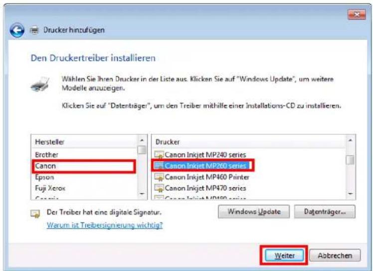 Drucker hinzufügen Den Druckertreiber installieren Wählen Sie Ihren Drucker in der Liste aus. Klicken Sie auf "Windows Update", um weitere Modelle anzuseigen. Klicken Sie auf "Datenträger", um den Treiber mithilfe einer installations-CD zu installieren. Hersteller Brother Canon Epson Fuji Xerox Drucker Canon Inkjet MP240 series Canon Inkjet MP260 series Canon Inkjet MP460 Printer Canon Inkjet MP470 series Canon Inkjet MP490 series Der Treiber hat eine digitale Signatur. Warum ist Treibersignierung wichtig? Windows Update Datenträger... Weiter Abbrechen