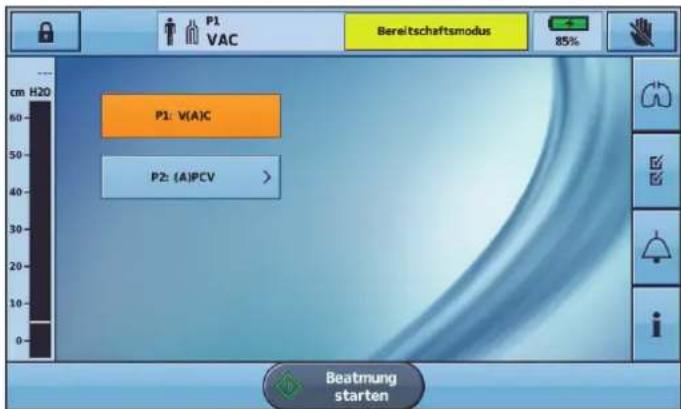 P1: V(A)C P2: (A)PCV > Beatmung starten