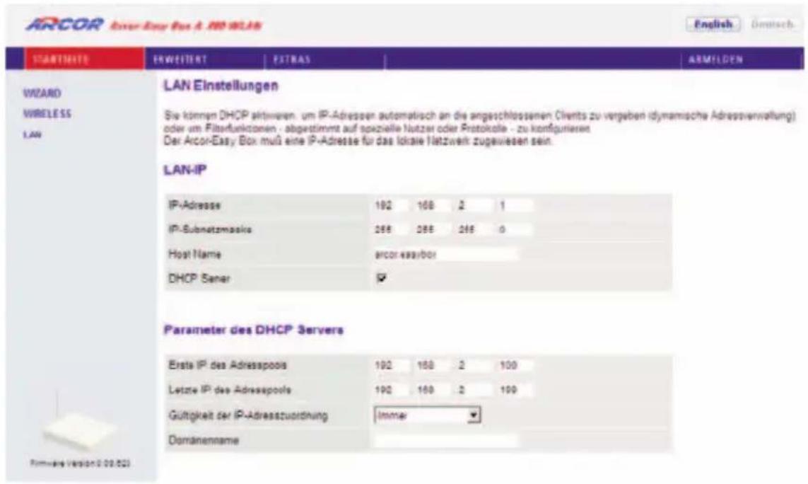 Arcor Easy Box A 300 WLAN - LAN-Einstellungen - 1