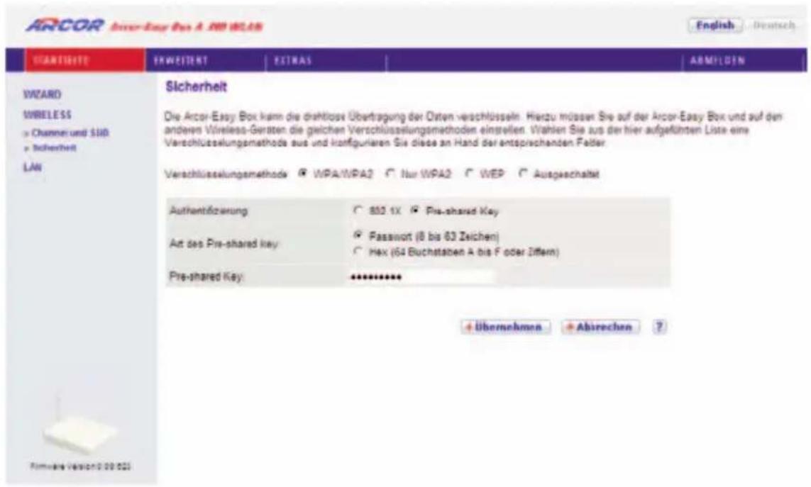 Arcor Easy Box A 300 WLAN - Sicherheit - WPA/WPA2 - 2