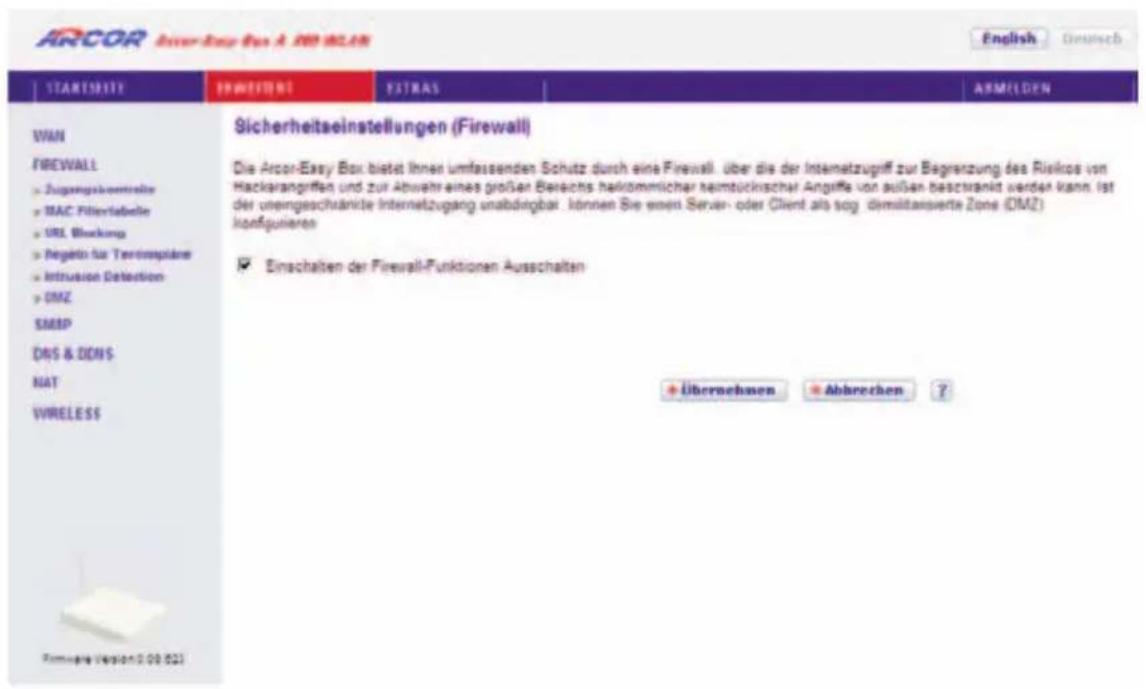 Arcor Easy Box A 300 WLAN - Sicherheitseinstellungen (Firewall) - 1