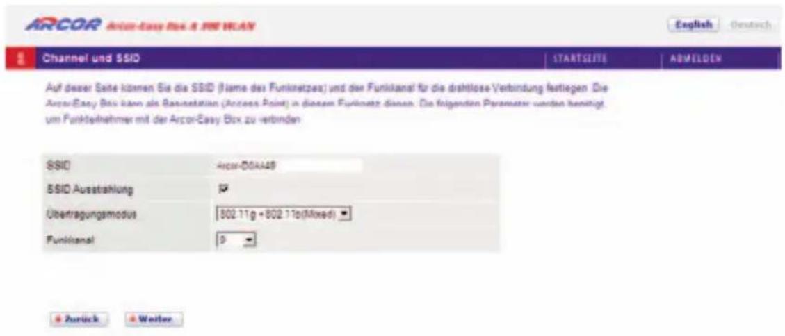 Arcor Easy Box A 300 WLAN - Wizard - Channel und SSID - 1